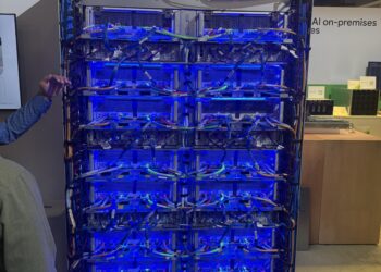 A rack of Google TPU hardware at Google Cloud Next